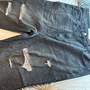 Black High Waist Ripped Straight Leg Jeans